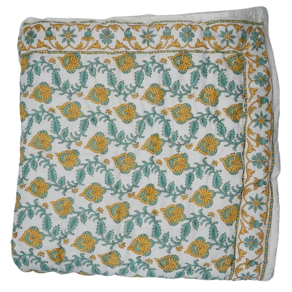 Block print cotton quilt, handmade quilted cotton warm quilt, 110"X103"