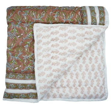 Block print cotton quilt, handmade quilted cotton warm quilt, 83"X95"