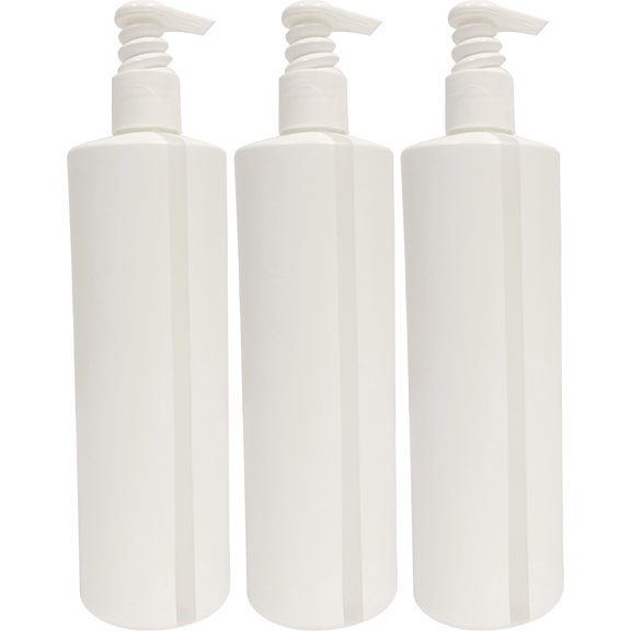 BlockBuster Costumes 3 Pack Refillable 16 Oz White HDPE Plastic Pump Dispenser Bottles With Viewstrip