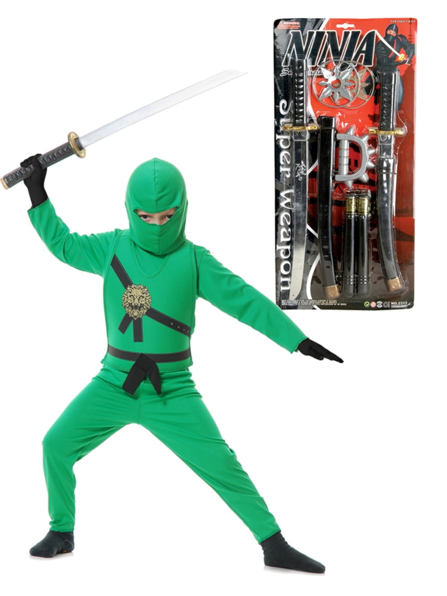 BlockBuster Costumes Custom Bundle Kids Green Ninja Avengers Series 1 Costume And Weapons Bundle Large 10 12 Walmart