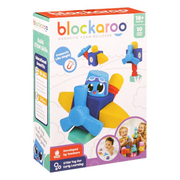 Blockaroo Builders Plane Building Blocks Bath Toy, STEM Toy for Kids Toy Christmas Stocking Stuffer Birthday Holiday Party Favors Prizes Ages 3 And Up With EBK Popper Pop it