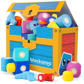 Blockaroo Magnetic Foam Blocks 50-Piece Set with Storage Trunk – STEM Building Toys for Preschool Kids, Easy-Clean Sensory Blocks for Creative Play