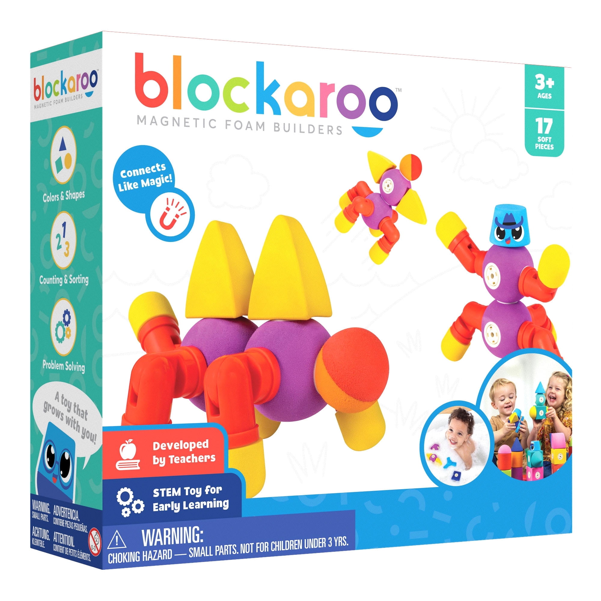 Blockaroo Magnetic Foam Bath Blocks for Toddlers Critter STEM Building Set for Kids Ages 36