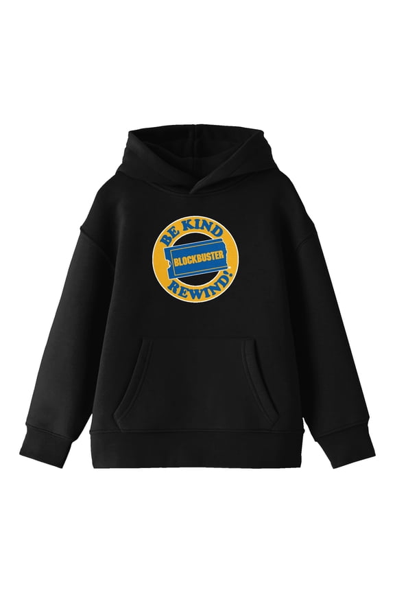 Blockbuster Be Kind, Rewind Circular Logo Youth Black Hoodie-XL