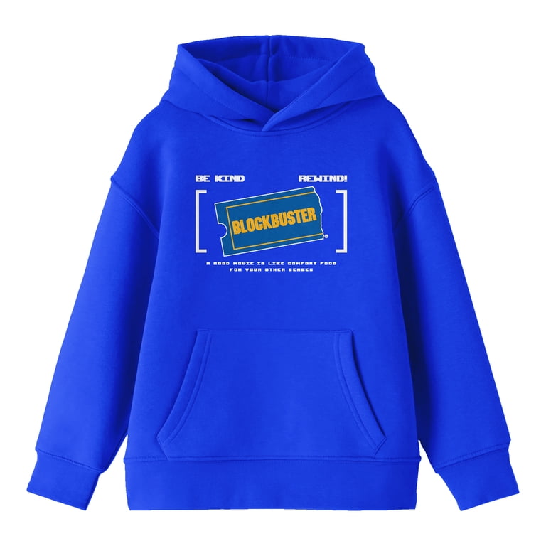 Blockbuster Be Kind, Rewind, Comfort Food Adult Royal Blue Hoodie 