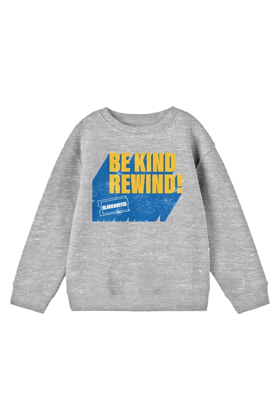 Blockbuster Be Kind, Rewind Distressed Junior's Gray Sweatshirt-M