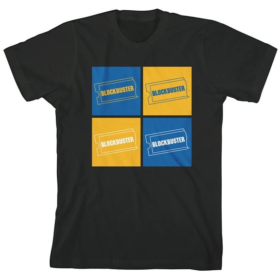 Blockbuster Four Panels Logo Junior's Black Short Sleeve Tee Shirt-M