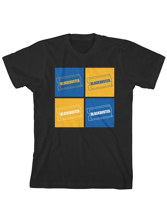 Blockbuster Four Panels Logo Junior's Black Short Sleeve Tee Shirt-M