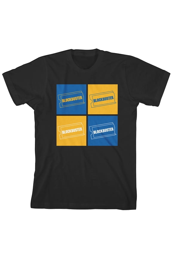 Blockbuster Four Panels Logo Junior's Black Short Sleeve Tee Shirt-XS