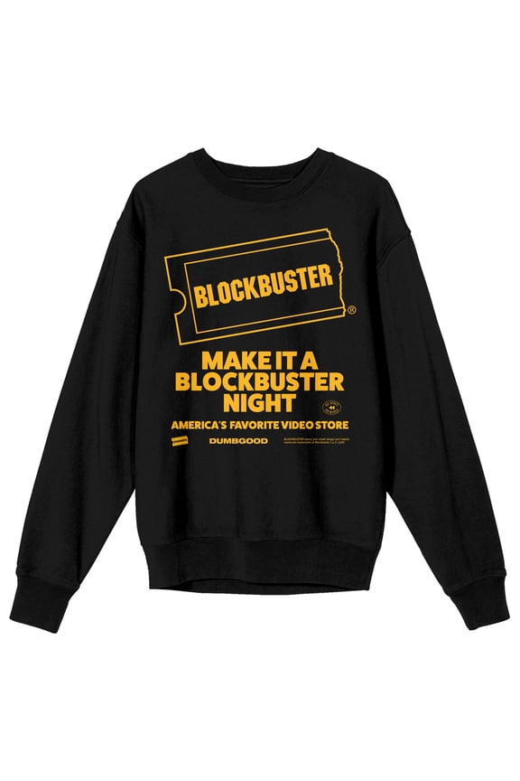 Blockbuster Make It a Blockbuster Night Adult Black Crew Neck Sweatshirt -Large