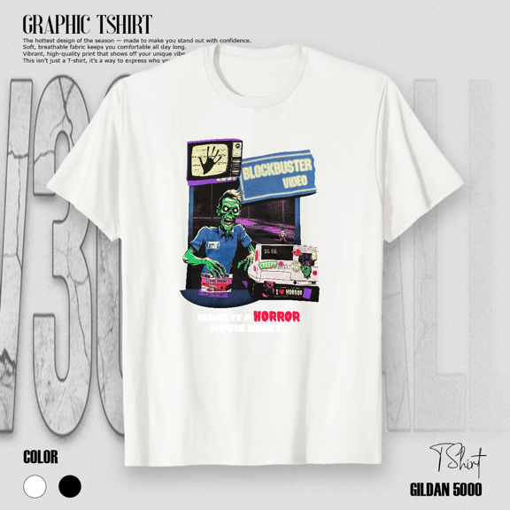 Blockbuster Movie Night Retro Video Store Nostalgia Graphic Unisex T-Shirt V50087, up to size 5XL