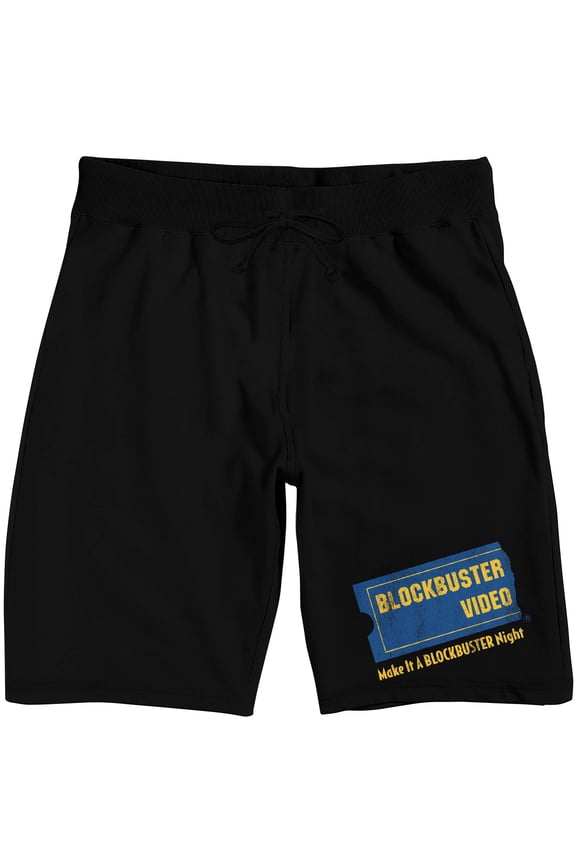 Blockbuster Text and Logo Men's Black Sleep Pajama Shorts-Medium