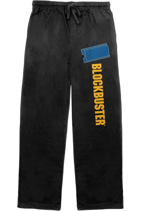 Blockbuster Ticket Logo Men's Black Drawstring Sleep Pajama Pants-Medium