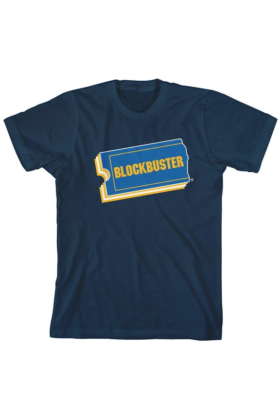 Blockbuster Ticket Stack Junior's Navy Blue Short Sleeve Tee Shirt-XS