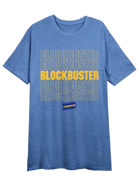 Blockbuster Title and Logo Women's Royal Blue Heather Graphic Tee-Large