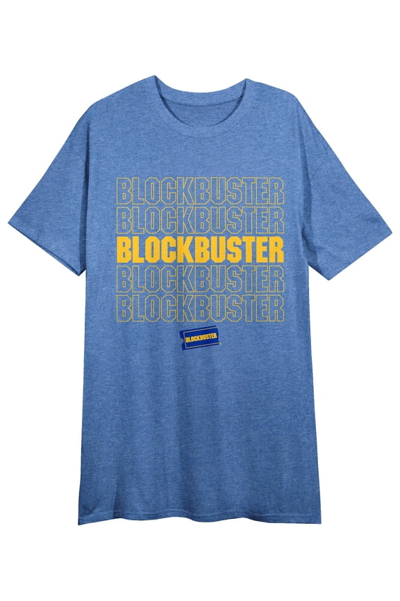 Blockbuster Title and Logo Women's Royal Blue Heather Graphic Tee-Large