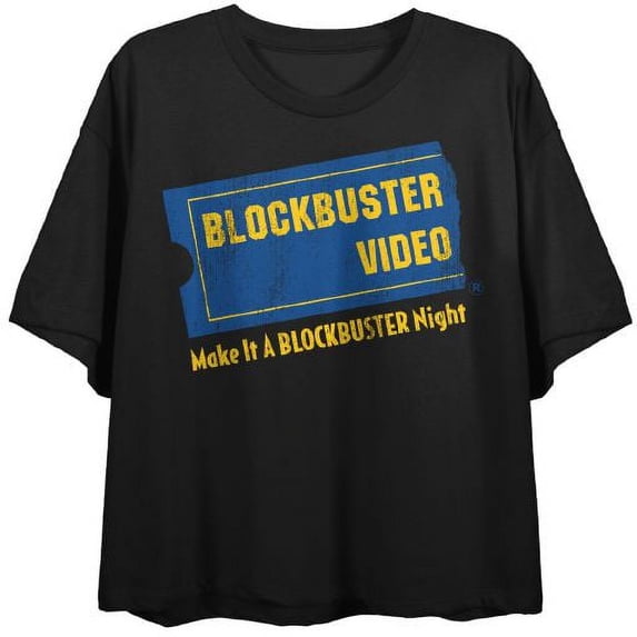 Blockbuster Video Logo Juniors Black Crop T-shirt-Large