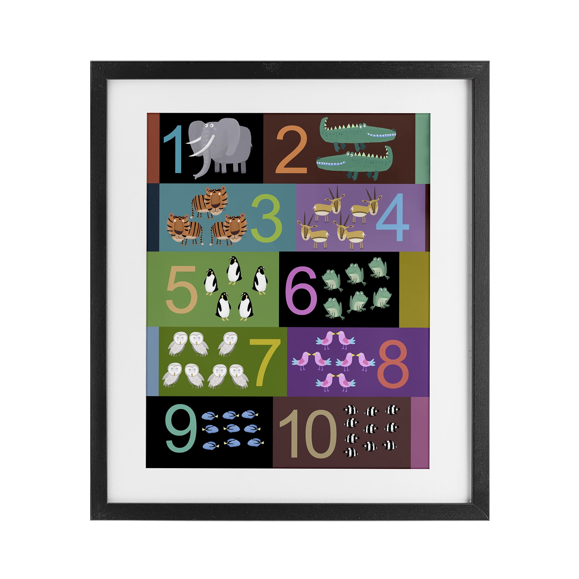 Blocked Kid's Educational Counting Black Framed Print Under Glass, design by Carla Daly