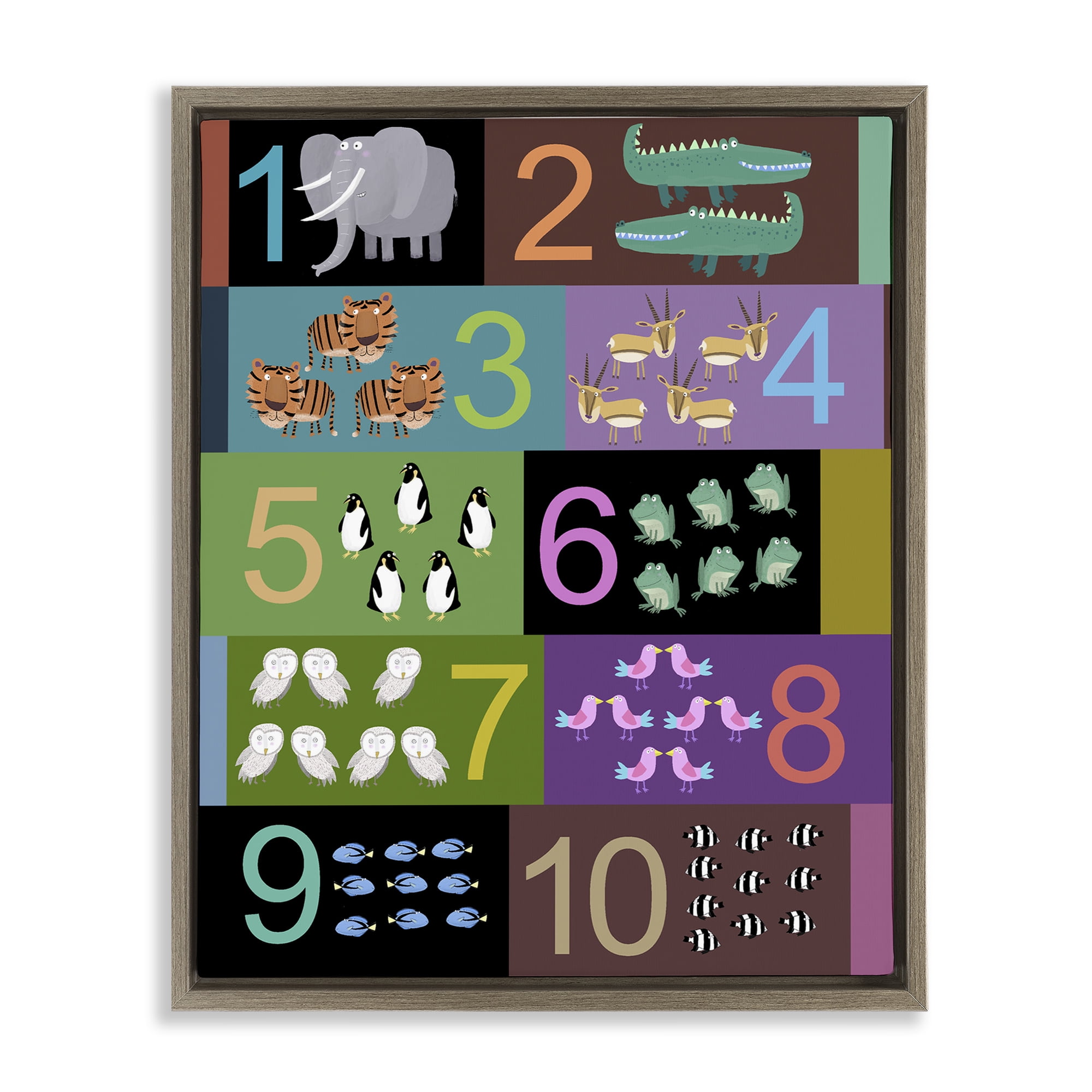 Blocked Kid's Educational Counting Brown Framed Floater Canvas Wall Art, design by Carla Daly