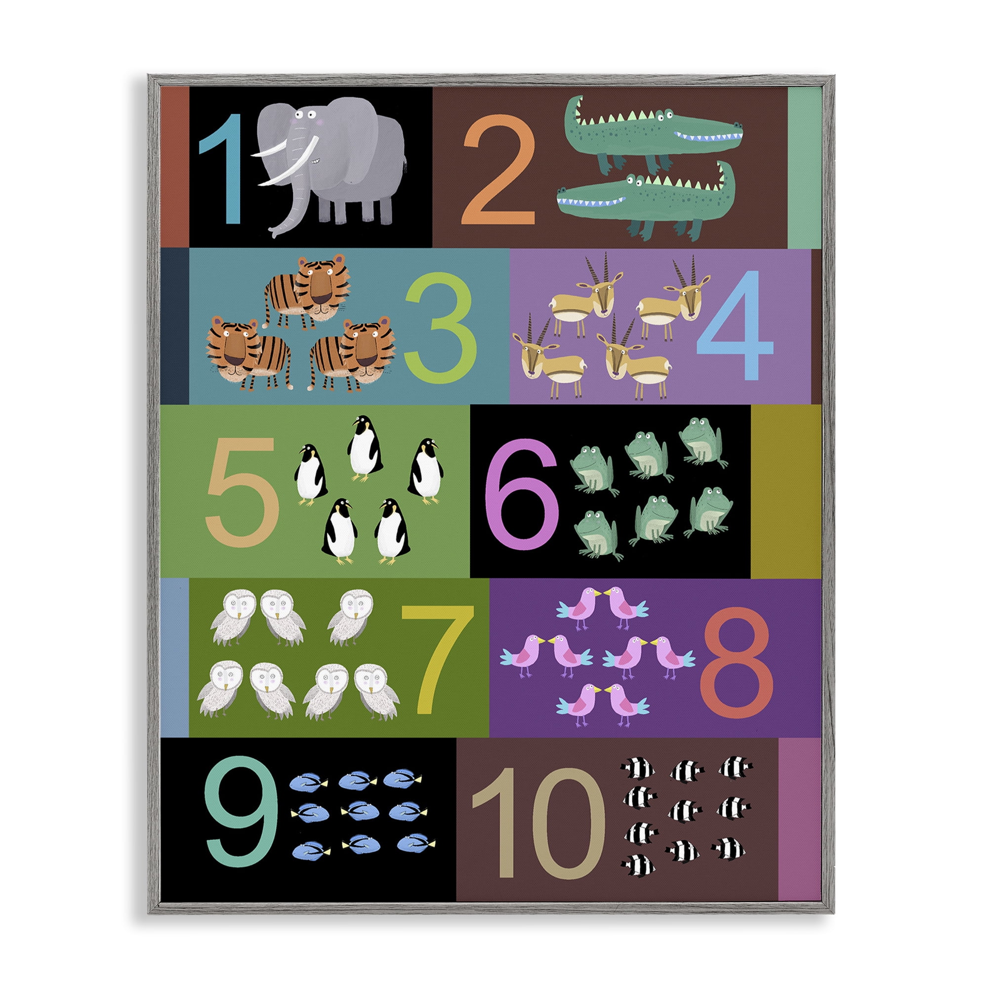 Blocked Kid's Educational Counting Gray Framed Giclee Art, design by Carla Daly