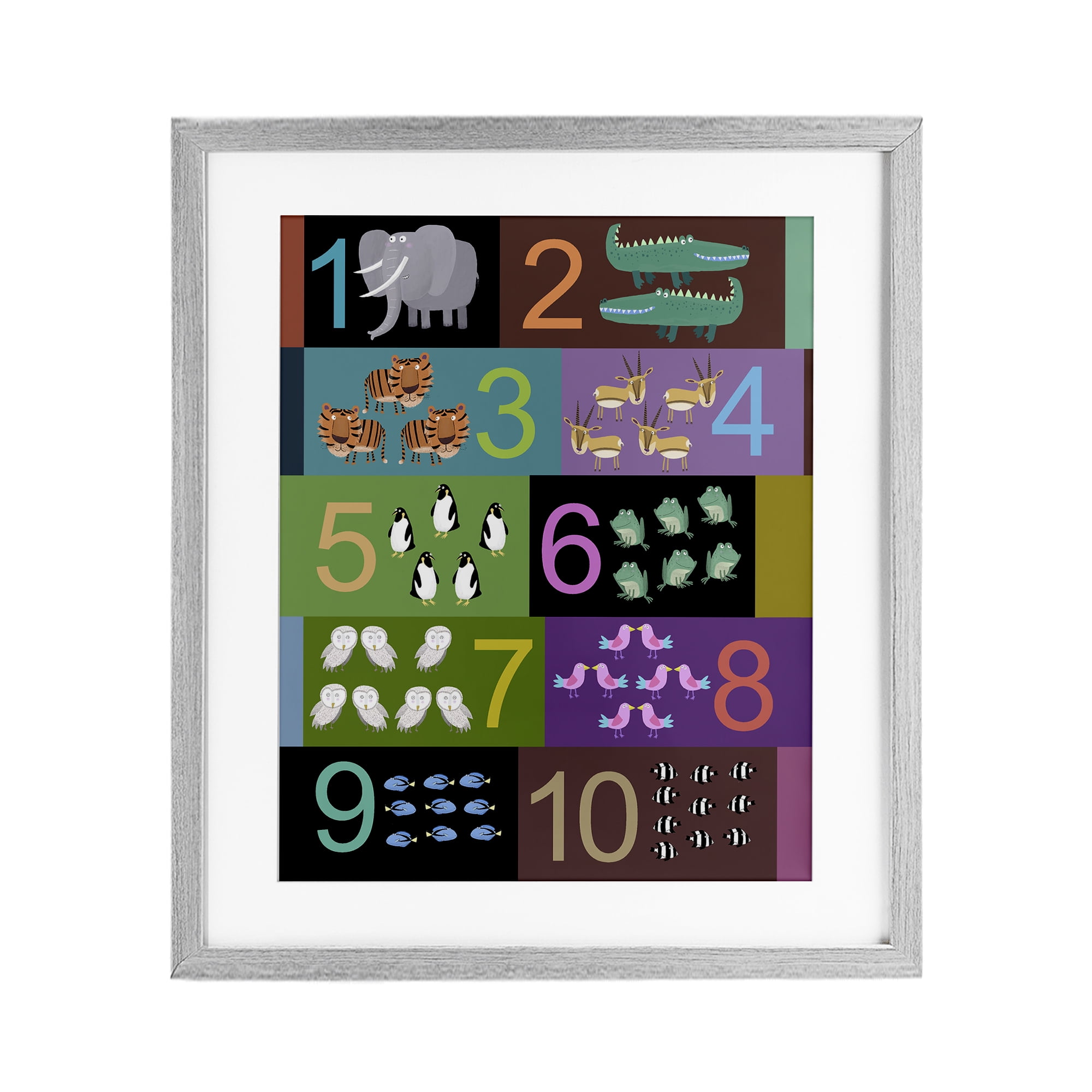 Blocked Kid's Educational Counting Gray Framed Print Under Glass, design by Carla Daly