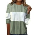 thumbnail image 1 of Blocked Tops for Women Full Length Sleeve Tunic Casual Patchwork Crew Neck Cozy Knitted Blouse Pullover Green L, 1 of 5