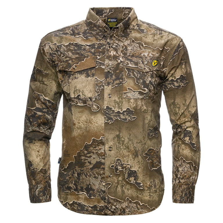 Blocker Outdoors Shield Series Long Sleeve Fused Cotton Button Up Shirt Hunting Clothes for Men Realtree Excape XX Large Walmart