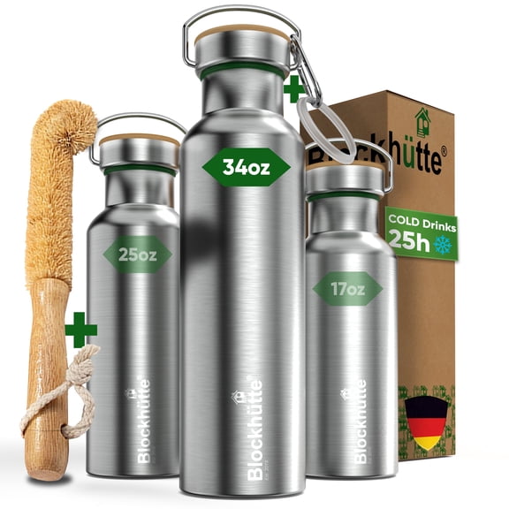 Blockhütte Insulated Stainless Steel Water Bottle, Wide Mouth, Hot and Cold, 34 oz