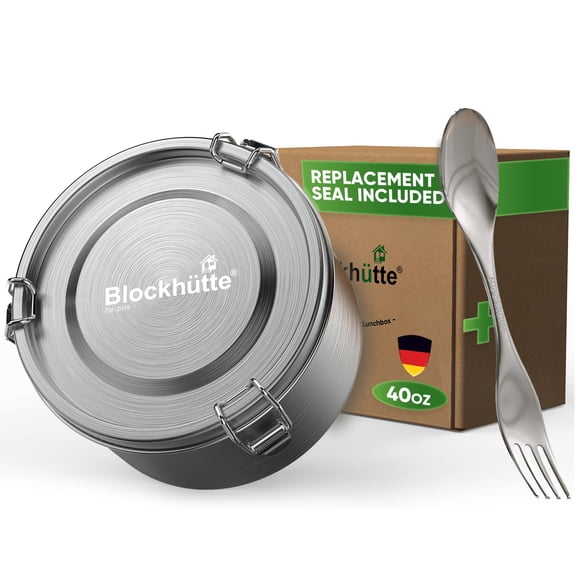 BlockhΓΌtte Metal Bento Box with Spork, Leakproof Stainless Steel Lunch Container, 40 oz