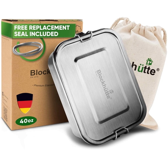 Blockhütte Stainless Steel Lunch Box for Adults 40oz I with free Sealing I Metal Bento Box with 3 Compartments, Leak-Proof Lunch Container, Metal Food Storage for Travel, Work, Eco-Friendly