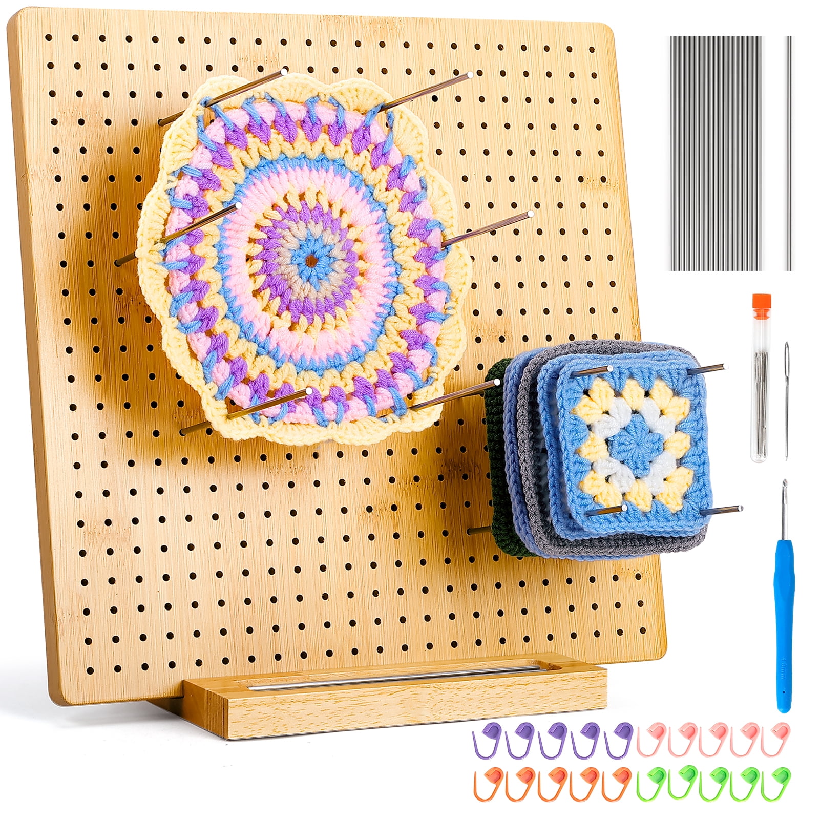 uywapvt Crochet Blocking Board, 9.3 Wooden Knitting Blocking Mats, Handcrafted Blocking Mats and Pins for Knitting and Crochet Projects, Granny Squares