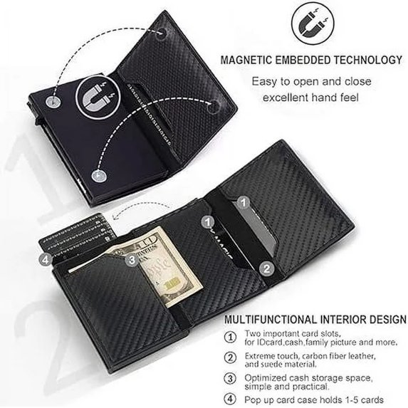 Blocking Credit Card Wallet Holder for Men, Slim Carbon Fiber Credit Card Holder Wallets with Multiple Card Slots and a Coin Pocket Slim and Durable Design, Red