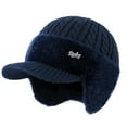 thumbnail image 1 of Blocking Knitted Hats with Ear Flaps and Wool Brim, Fur-Lined Warm Stylish Baseball Beanie for Men(Navy), 1 of 2