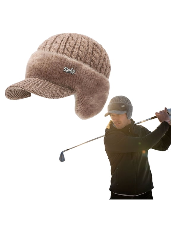 Blocking Knitted Hats with Ear Flaps and Wool Brim, Soft Breathable Fur-Lined Warm Baseball Beanie for Men