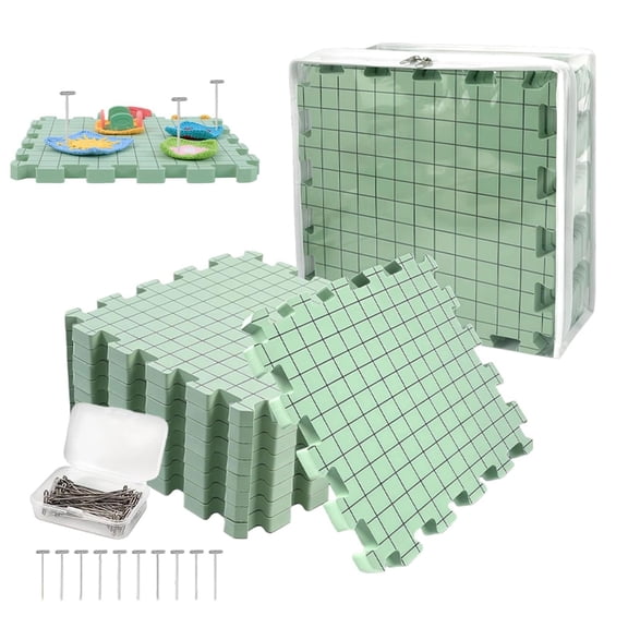 Blocking Mats for Knitting, 2 in 1 Double Side-9 Packs,100 T-Pins, Extra Thick Knitting Blocking Mats with Grid Radial Lines, Crochet Blocking Board for Needlepoint or Crochet with Storage Bag