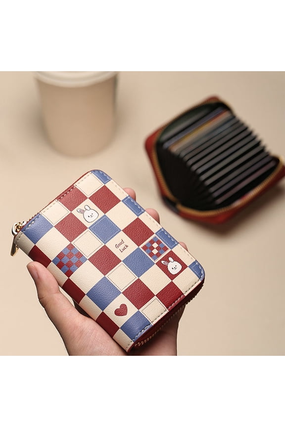 Blocking Mini Zip Wallet for Women Large Capacity Card Case with 11 Card Slots and Key Ring Compact Travel Wallet