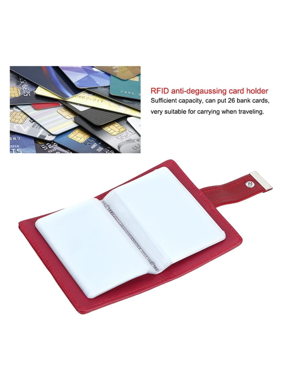 Blocking PU Leather Card Holder Case for 26 Cards - Compact Business ID Wallet with Closure, Available in Black, Blue, Red