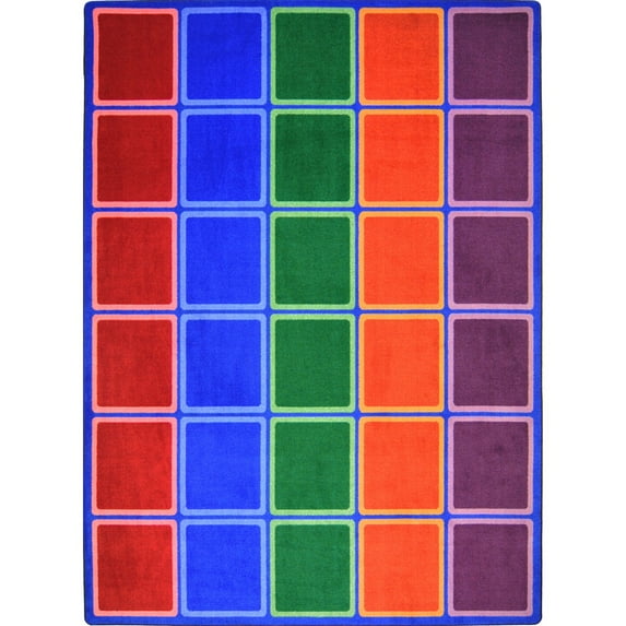 Joy Carpets Kid Essentials Blocks Abound 7'8" x 10'9" Indoor Area Rug in Color Primary