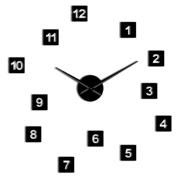 Blocks Mix Numbers Frameless Wall Clock Stickers, DIY Modern Decorative Clocks for Living Room, Bedroom, Office - Easy to Install, Large 3D Clock Design (Black,37in)