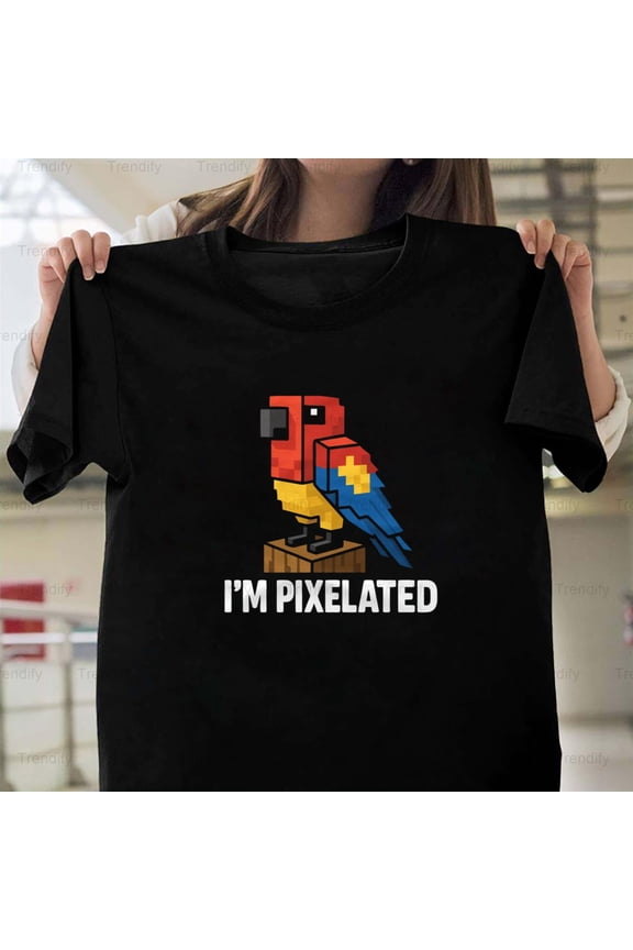 Blocky Jungle Parrot Pixel Art Retro Gamer Aesthetic Style Graphic Unisex T-Shirt Y1256, Up to Size 5XL