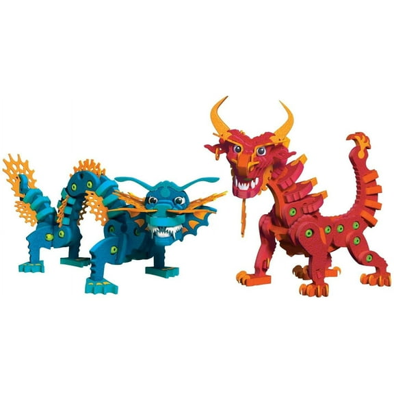 Bloco Toys Aqua & Pyro Dragons | STEM Toy | Legendary Mythical Creatures | DIY Building Construction Set (235 Pieces)