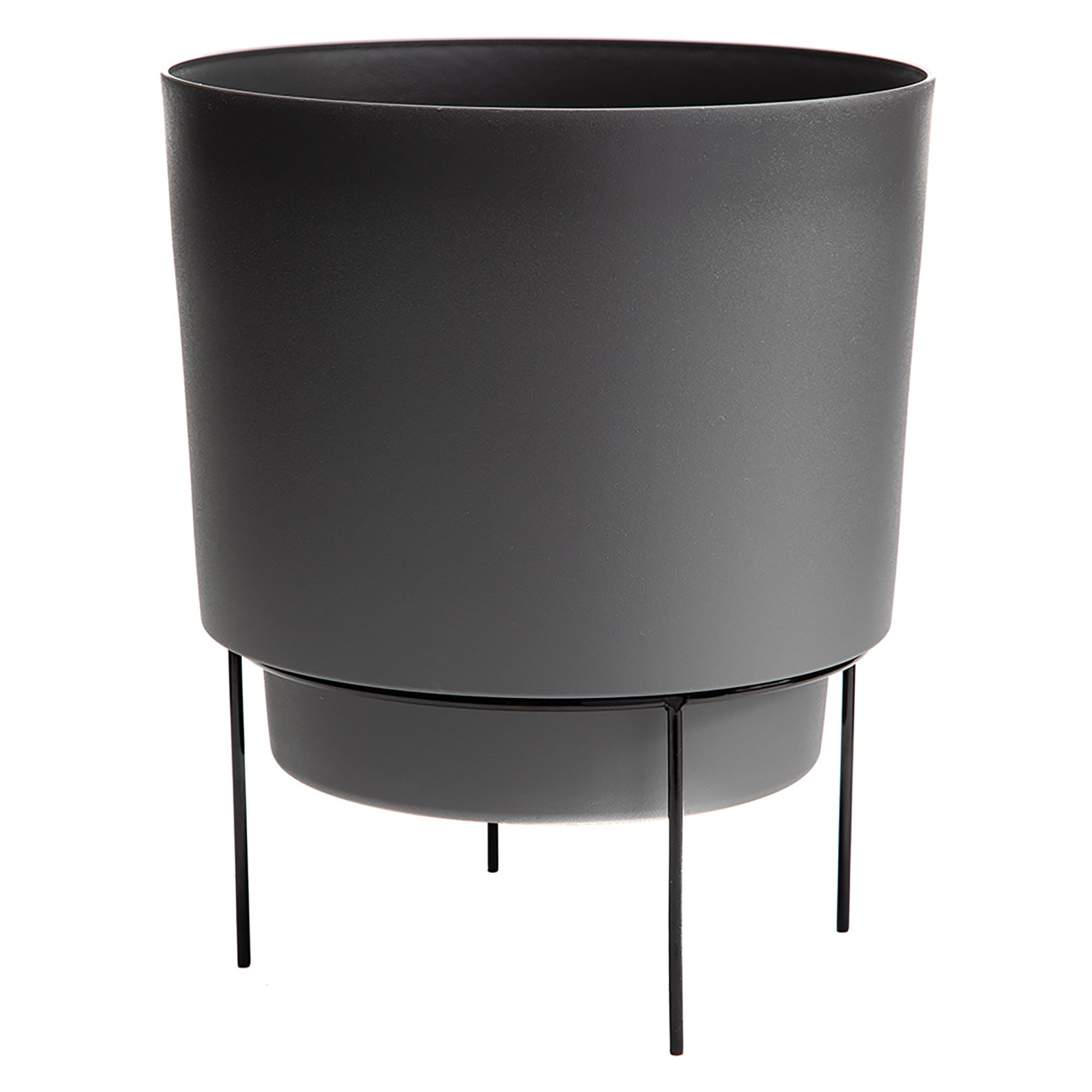 Hopson 10" Charcoal Gray Plastic Planter with Black Metal Stand