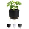 thumbnail image 1 of Bloem Hopson Decorative Resin Cachepot with Metal Stand, 10" Indoor and Outdoor Planter with Gold Metal Stand, Black, 1 of 7