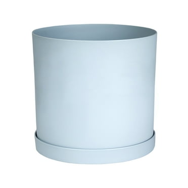 Bloem 10-in Mathers Round Resin Planter with Saucer - Misty Blue