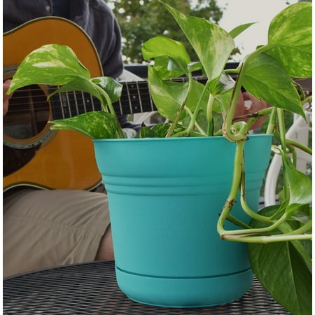 Bloem 10" x 10" x 8.5" Round Calypso Plastic and Resin Solid Print Plant Planter with Drainage Hole