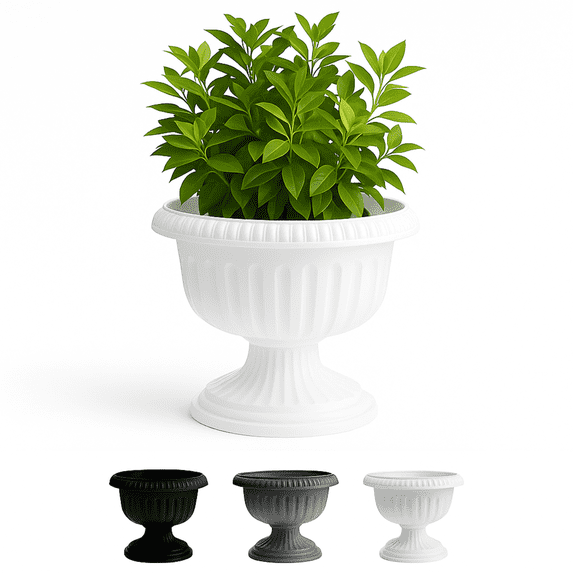 Bloem Grecian Urn 12" Round White Plastic Planter Pot with Drainage Holes