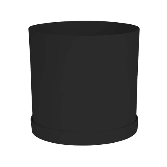 Bloem Mathers 12" Plastic Planter - Modern Indoor Pot with Drainage Holes and Saucer Tray, Black