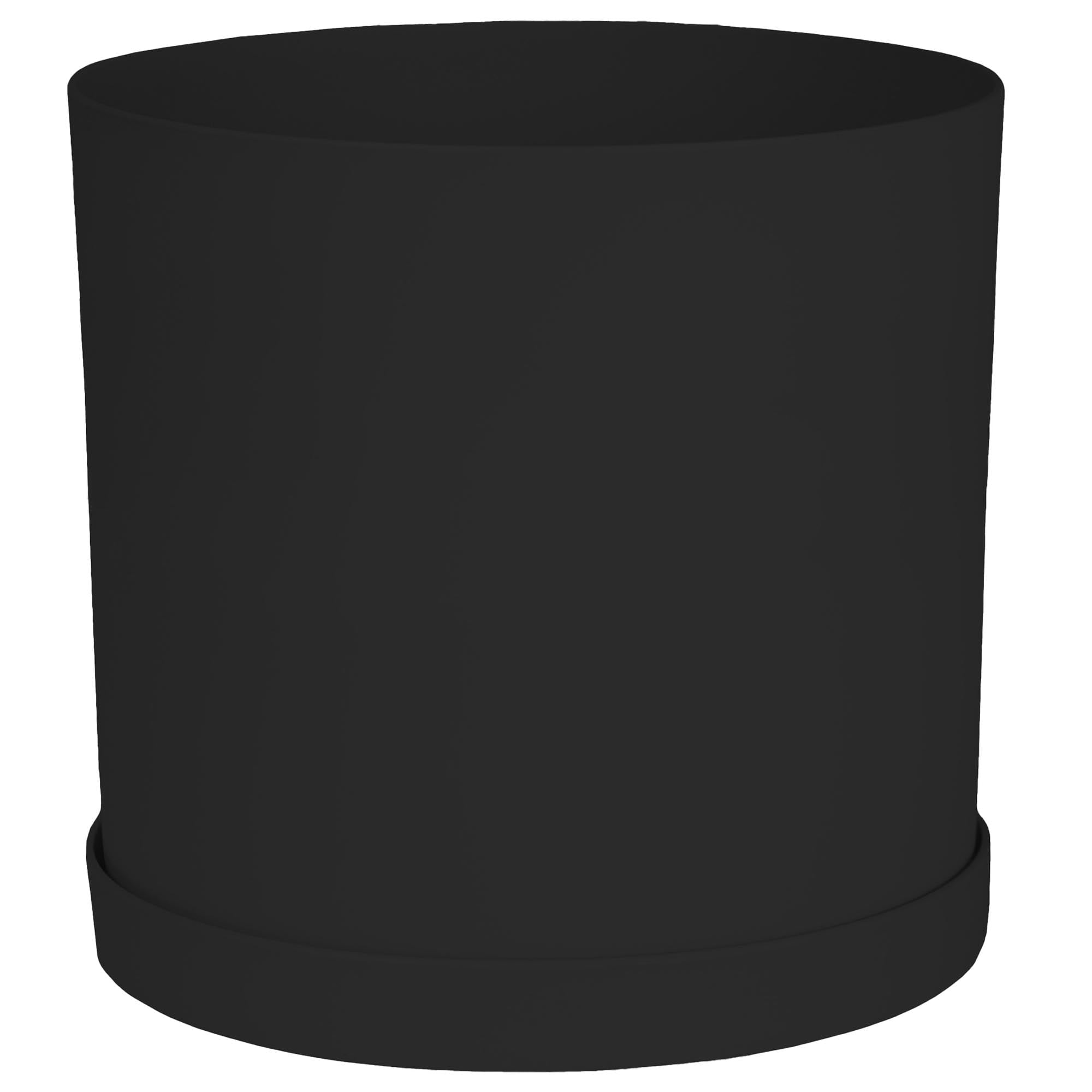 12" Black Polypropylene Round Planter with Saucer Tray
