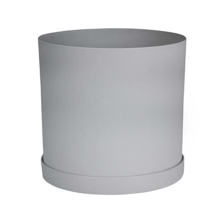 Bloem Mathers 12" Cement Round Modern Resin Garden Planter Pot with Drainage Holes and Removable Saucer Tray Included