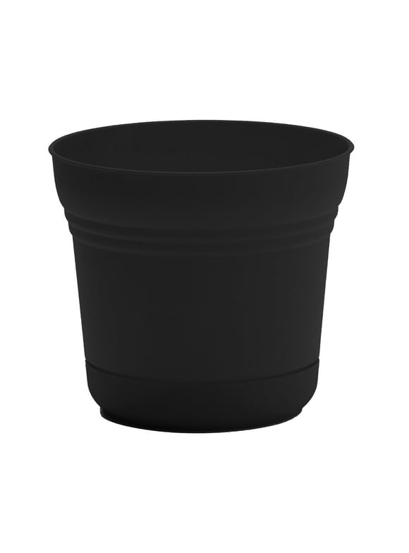 Bloem 12-in Saturn Round Resin Planter with Saucer - Black